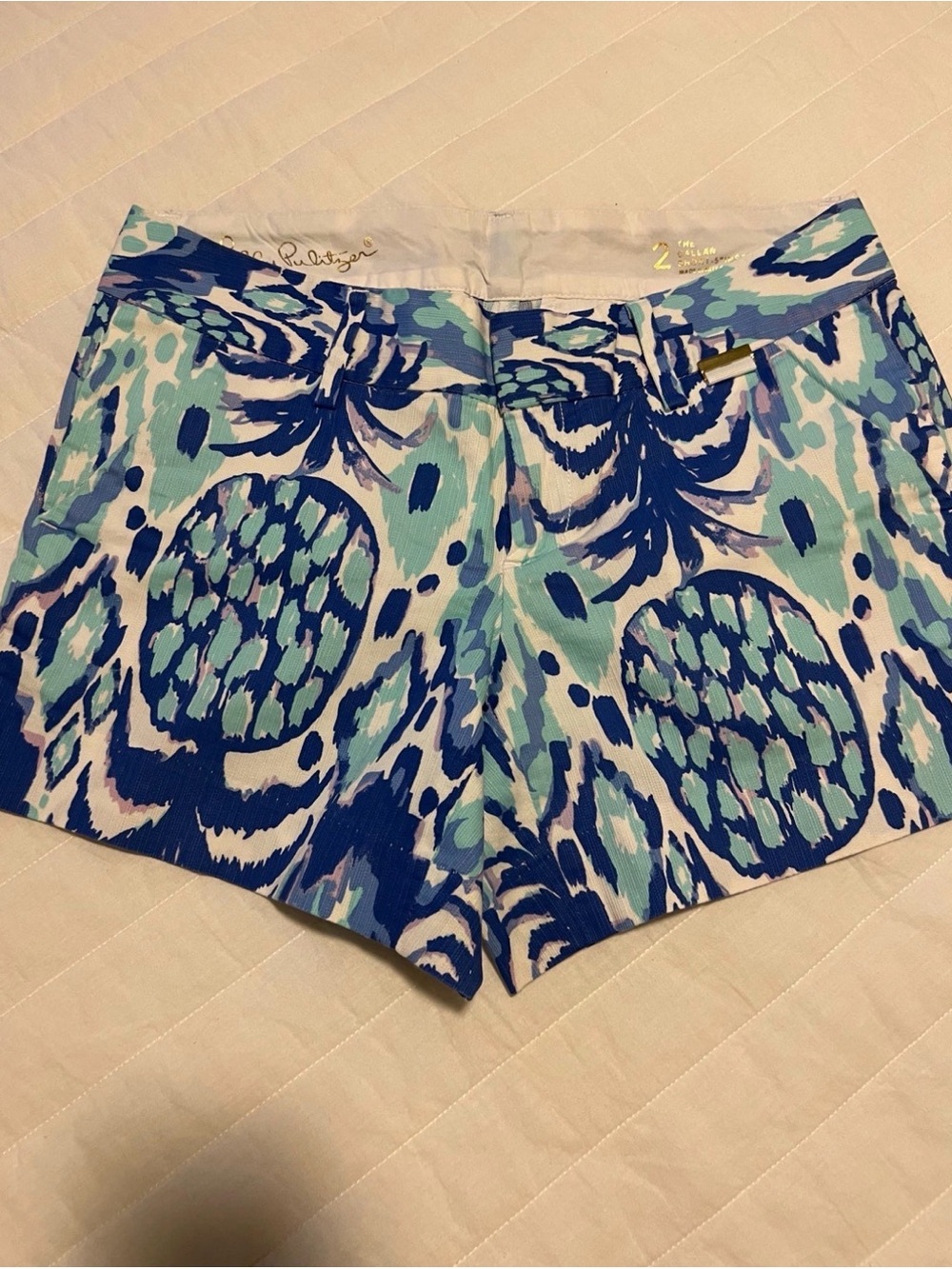 Lilly Pulitzer Blue and Teal Pineapple-Print Shorts